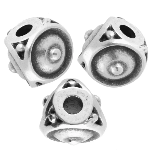 Perlina a 3 lati 8x6,5 mm con palline - Placcatura argento fino invecchiato x1