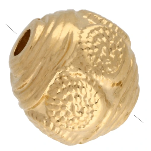 Perla etnica lavorata rotonda da 9 mm - Dorata con oro fino x1