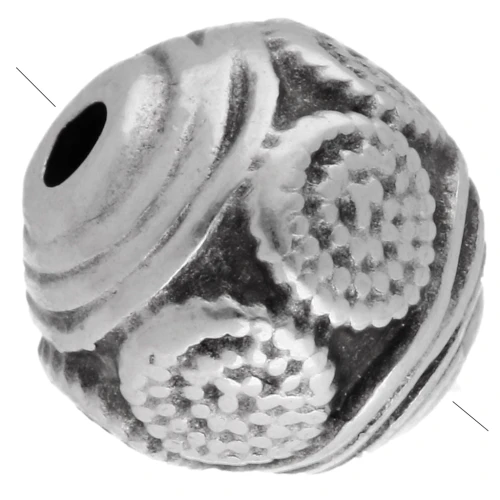 Perlina etnica rotonda da 9 mm - Impiallacciatura in argento fino invecchiato x1
