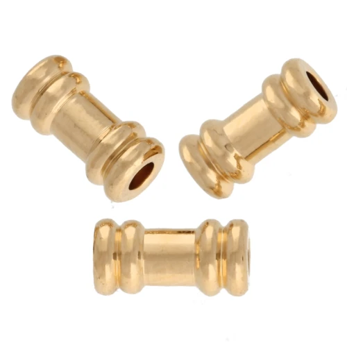 Perline tubolari lavorate 6x3 mm - Dorate con oro fino x5