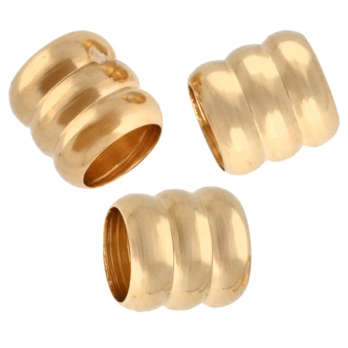 Perline tubolari lavorate 4x4 mm - foro grande - Dorate con oro fino x5