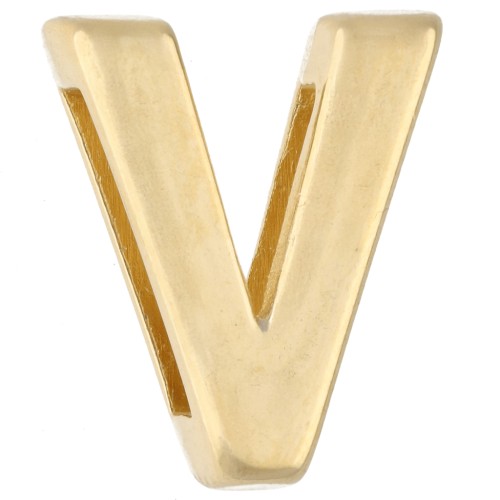 Farfalline alfabetiche 15x13 mm - V - per nastro da 10 mm - Dorato con oro fino x1