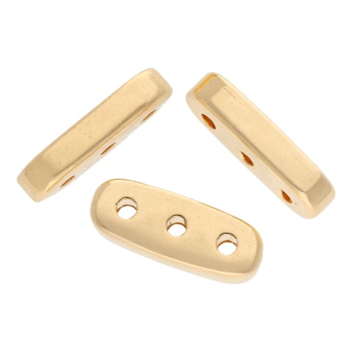 Perlina rettangolare arrotondata 10x4 mm - triplo foro - Dorata con oro fino x1