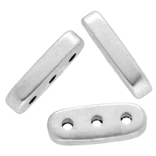 Perla rettangolare arrotondata 10x4 mm - triplo foro - Placcatura argento fino invecchiato x1