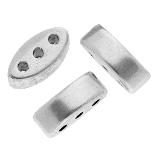 Navette di perle 8x4 mm - triplo foro - Placcatura in argento fino invecchiato x1