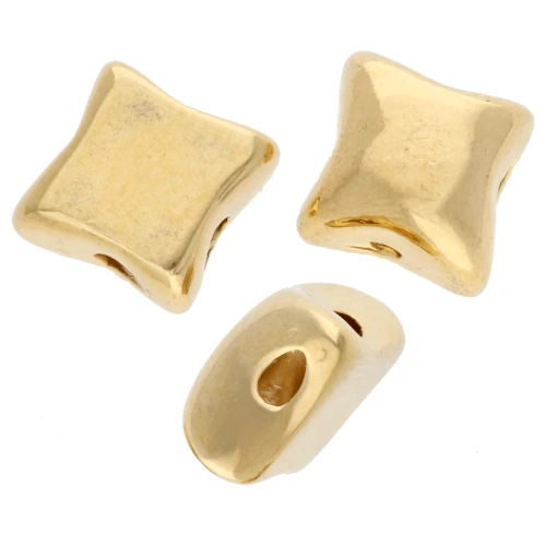 Perla diamantata bombata 8x7 mm - doppio foro - Dorata con oro fino x1