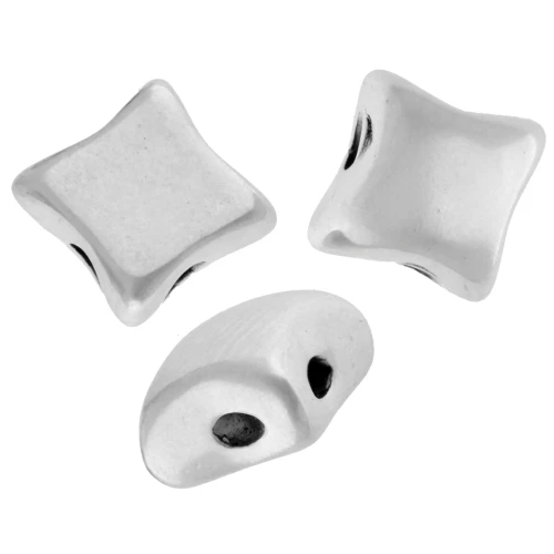 Perla a rombo bombato 8x7 mm - doppio foro - Placcatura argento fino invecchiato x1