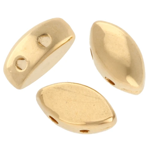 Perlina navette rotonda 8x4 mm - doppio foro - Dorata con oro fino x1