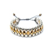 Perla a navetta bombata 8x4 mm - doppio foro - Placcatura in argento finito con effetto invecchiato x1