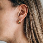 Orecchini a cerchio e rombo di 17 mm di spessore in resina epossidica - Dorati con oro fino - Turchese x2