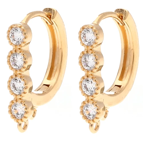 Barretta 16x12,5 mm con CZ e 4 anelli aperti - Dorata con oro fino x2
