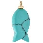 Ciondolo a forma di pesce 28x13 mm con cuore in CZ e imitazione di pietra preziosa - Turchese x1