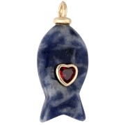 Ciondolo a forma di pesce 26x12 mm con cuore e gemma in CZ - Sodalite x1