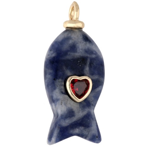 Ciondolo a forma di pesce 26x12 mm con cuore e gemma in CZ - Sodalite x1