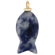 Ciondolo a forma di pesce 26x12 mm con cuore e gemma in CZ - Sodalite x1