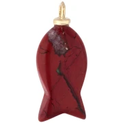 Ciondolo a forma di pesce 27x13 mm con cuore in CZ e pietra preziosa - Diaspro rosso x1