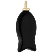 Ciondolo a forma di pesce 26x12 mm con cuore e pietra preziosa - Ossidiana nera x1