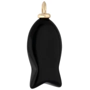 Ciondolo a forma di pesce 26x12 mm con cuore e pietra preziosa - Ossidiana nera x1