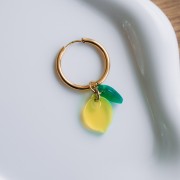 Ciondolo con limone e foglie 15x11 mm in acetato - Giallo trasparente - Verde x2