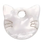 Ciondolo a testa di gatto in acetato 14,5x15,5 mm - Bianco perlato x1