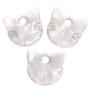 Ciondolo a testa di gatto in acetato 14,5x15,5 mm - Bianco perlato x1