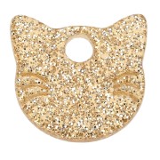 Charm a testa di gatto in acetato 14,5x15,5 mm - Glitter oro x1