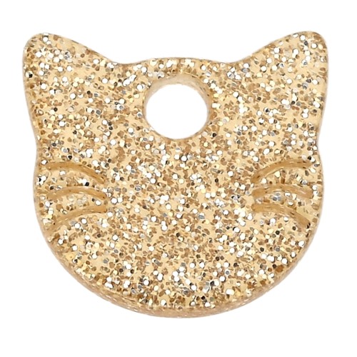 Charm a testa di gatto in acetato 14,5x15,5 mm - Glitter oro x1