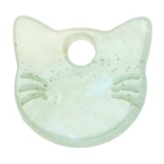 14,5x15,5 mm Ciondolo a forma di testa di gatto in acetato - Verde acqua marmorizzato con glitter perlato