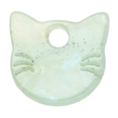 14,5x15,5 mm Ciondolo a forma di testa di gatto in acetato - Verde acqua marmorizzato con glitter perlato