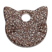 Charm a testa di gatto in acetato 14,5x15,5 mm - Glitter marrone x1