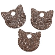 Charm a testa di gatto in acetato 14,5x15,5 mm - Glitter marrone x1
