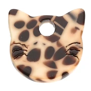Charm a testa di gatto in acetato 14,5x15,5 mm - Marrone screziato - Crema x1