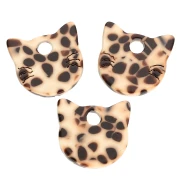 Charm a testa di gatto in acetato 14,5x15,5 mm - Marrone screziato - Crema x1