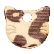 Charm a forma di testa di gatto in acetato 14,5x15,5 mm - Beige ghepardo - Marrone scuro x1
