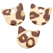Charm a forma di testa di gatto in acetato 14,5x15,5 mm - Beige ghepardo - Marrone scuro x1