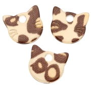 Charm a forma di testa di gatto in acetato 14,5x15,5 mm - Beige ghepardo - Marrone scuro x1
