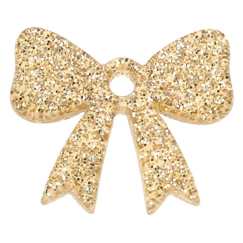 Ciondolo a forma di nodo in acrilico 16,5x20 mm - Glitter oro x1
