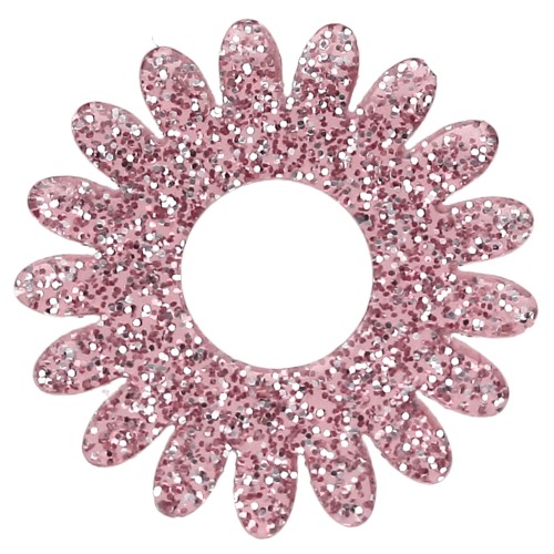 Ciondolo a forma di fiore di margherita da 20 mm in acrilico - Glitter rosa antico x1