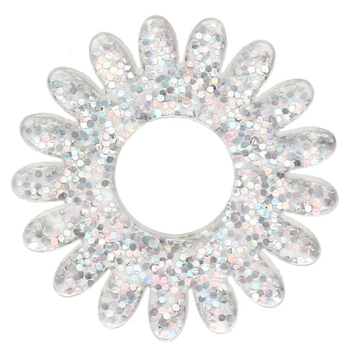 Ciondolo a forma di fiore di margherita da 20 mm in acrilico - Argento glitter AB x1