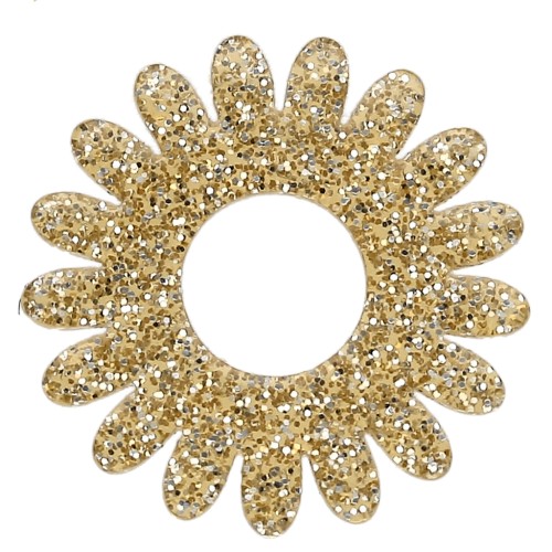 Ciondolo a forma di fiore di margherita da 20 mm in acrilico - Glitter oro x1