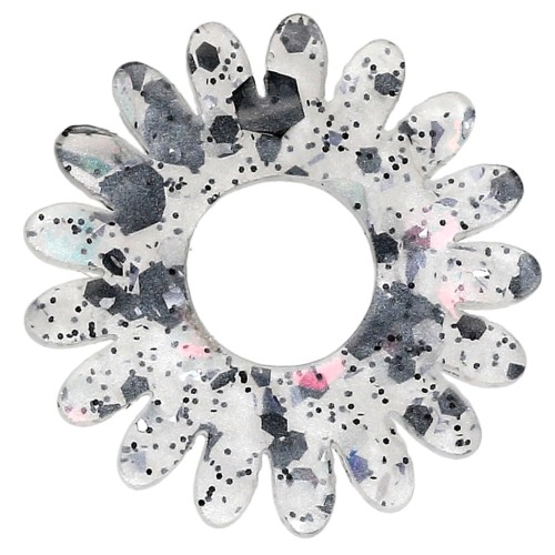 Ciondolo a forma di fiore di margherita da 20 mm in acrilico - Glitter multicolore AB x1