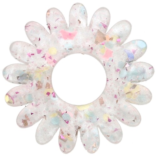 Ciondolo a forma di fiore di margherita da 20 mm in acrilico - Glitter giallo - AB rosa x1