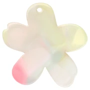 Ciondolo a forma di fiore in acetato 32x30 mm - Corallo marmorizzato - Giallo - Perla blu x1