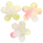 Ciondolo a forma di fiore in acetato 32x30 mm - Corallo marmorizzato - Giallo - Perla blu x1