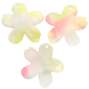 Ciondolo a forma di fiore in acetato 32x30 mm - Corallo marmorizzato - Giallo - Perla blu x1