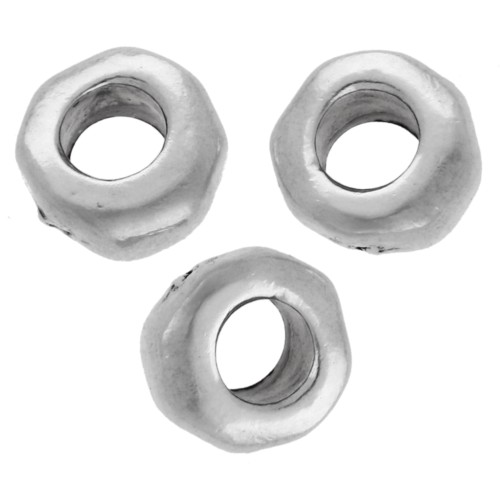 Perla a disco irregolare da 5 mm - foro largo - Placcatura in argento finito invecchiato x5
