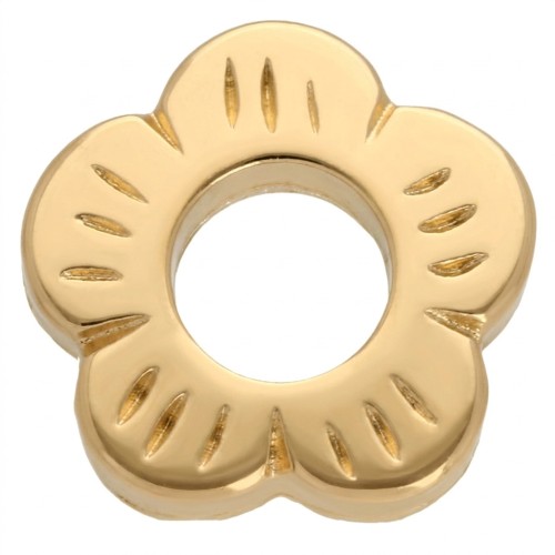 Perla a forma di fiore, 10,5 mm - Dorata con oro fino x4