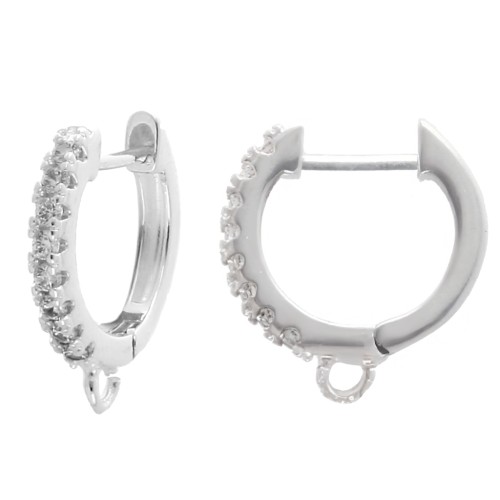 Orecchini a cerchio rotondi sottili da 14 mm - ossidi di zirconio e anello - Placcatura in argento fino x2
