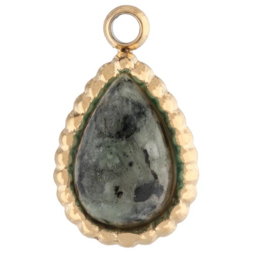 Charm a goccia 10x6 mm - Acciaio inossidabile 304 dorato - Turchese africano