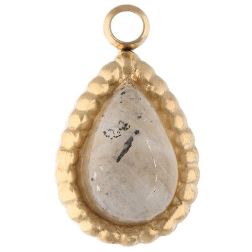 Charm a goccia 10x6 mm - Acciaio inossidabile 304 dorato - Labradorite x1